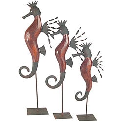 Wood/ Metal Seahorse Sculptures (Set of 3)