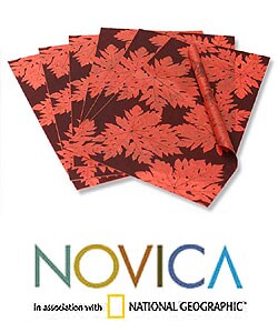 Set of 6 'Red Forest' Saa Wrapping Paper (Thailand)