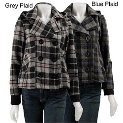 Jou Jou Marcelle Women's Plaid Wool Peacoat 