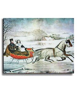 Currier & Ives Winter Road Stretched Canvas Art