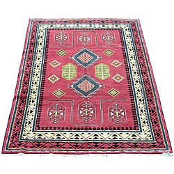 Indo Kazak Red/ Ivory Wool Rug (7' x 10')