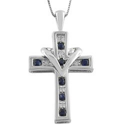 10k Gold Blue Sapphire and Diamond Cross Necklace