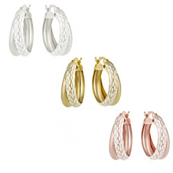 22k Gold/ Silver Double Hoop Diamond-cut Earrings