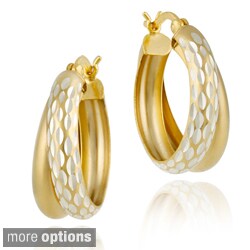 Mondevio 22k Gold/ Silver Double Hoop Diamond-cut Earrings