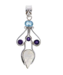 Moonstone, Amethyst, & Blue Topaz Pendant (India)