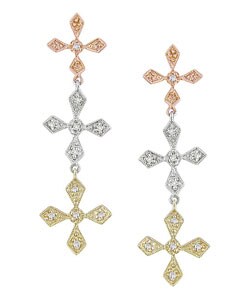 14k Tri-color Gold 1/10ct Diamond Earrings