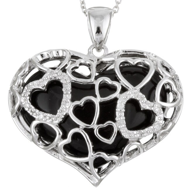 Meredith Leigh Sterling Silver Onyx and Diamond Heart Necklace
