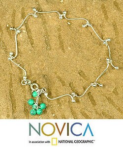 Sterling Silver Turquoise 'Be With Me' Anklet (India)