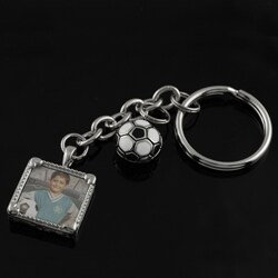 Silvertone Photo with Soccerball Charm Keychain