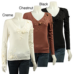 FINAL SALE Dolce Cabo Women's Embroidered/ Beaded Sweater