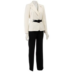 Tahari ASL Women's Cream/ Black Belted Pant Suit