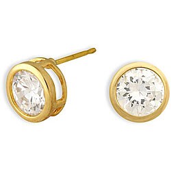Simon Frank 14k Gold Overlay Solitaire CZ Earrings