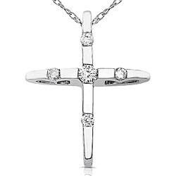 14k Gold 1/10ct TDW Diamond Cross Necklace (G-H, I1-I2)