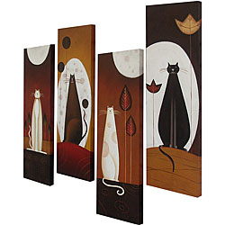 Hand-painted 'Cats' Oil Painting on Canvas (Set of 4)