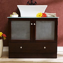 Overstock Bathroom Vanities on Shelby Cherry Finish Bathroom Vanity   Overstock Com