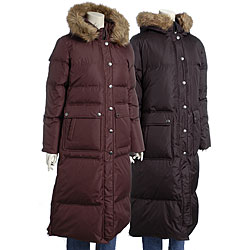 DKNY Women's Long Quilted Zip-front Down Coat