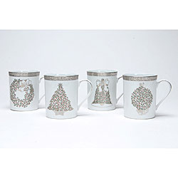 Nikko Platinum Filigree Holiday Accent Mugs (Set of 4)