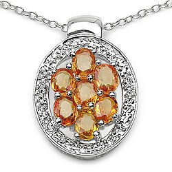 Sterling Silver Orange Sapphire Cluster Necklace
