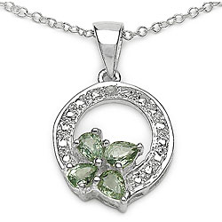 Sterling Silver Green Sapphire and Diamond Necklace