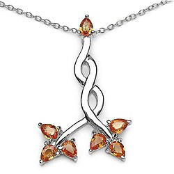 Sterling Silver Orange Sapphire Necklace
