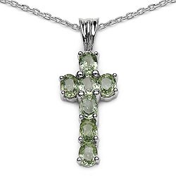 Sterling Silver Green Sapphire Cross Necklace