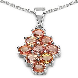 Sterling Silver Orange Sapphire Cluster Necklace