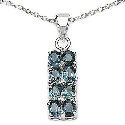 Sterling Silver Blue Sapphire and Diamond Necklace