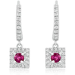 14k White Gold 1/3ct TDW Diamond and Ruby Drop Earrings