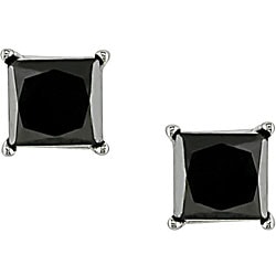 Miadora 14k Gold 3/4ct TDW Princess Black Diamond Earrings