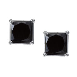Miadora 14k Gold 1ct TDW Princess Black Diamond Stud Earrings