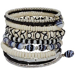 Bead and Bone Black and White 10-turn Round Bracelet (India)