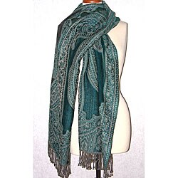 Paisley Merino Teal/ Turquoise Cutwork Shawl (India)
