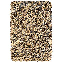 Handmade Alexa Premium Leather Beige Shag Rug (8' x 10')