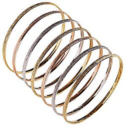 Nexte 14k Tri-color Gold Stackable Textured 'Semanario' Bangle (Set of 7)