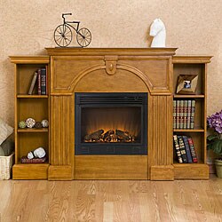 Luxemburg Oak Electric Fireplace wtih Bookcases and Remote