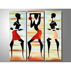 Hand-painted 'African Trio' Canvas Art
