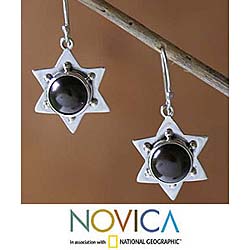 Sterling Silver 'Black Bali Star' Pearl Earrings (Indonesia)