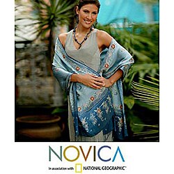 Silk 'Paradise Sapphire' Batik Shawl (Indonesia)
