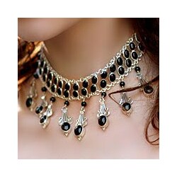 Sterling Silver 'Black Lotus' Onyx Choker (India)