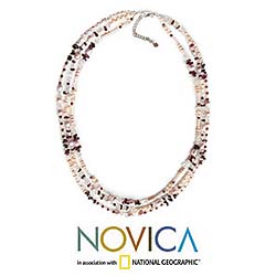Sterling Silver 'Rose Wind' Pearl/ Garnet Necklace (Thailand)