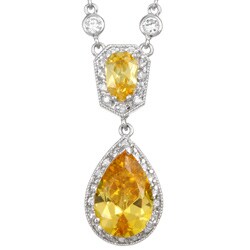 Sterling Silver 17-inch Yellow Pear CZ Drop Necklace