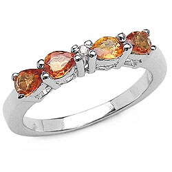Malaika Silver Genuine Orange Sapphire and Diamond Ring