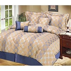 Newport 4-piece Taupe and Blue Comforter Set