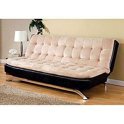 Velvet and Bycast Leather Futon Sofa Bed