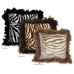 Zebra Print Pillow with Feather Trim