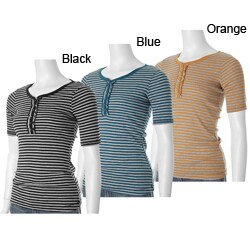 Belle du Jour Junior's Striped 6-button Henley Top