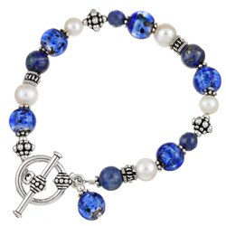 Charming Life Silverplated Blue Glass and Lapis Bracelet