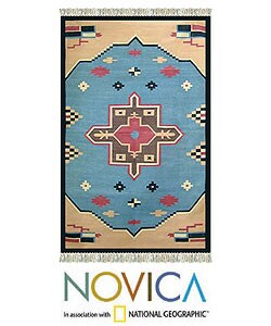 Indo 'Blue Pond' Cotton Rug (4' x 6')