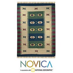 Indo 'Lakes and Meadows' Cotton Rug (4' x 6')