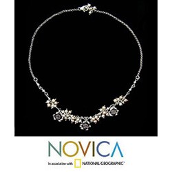 Sterling Silver and Pearl 'Wild Roses' Necklace (Thailand)